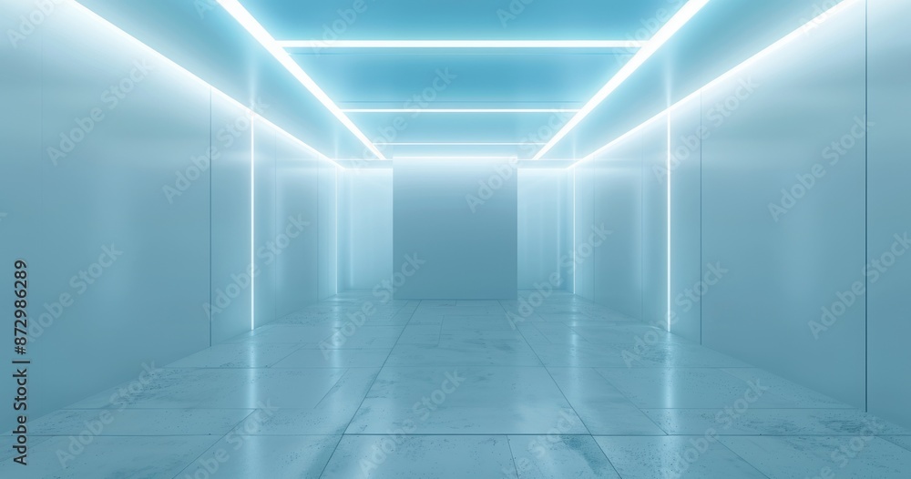 Aufkleber a realistic rendering of a white sci fi corridor with lights in 3d