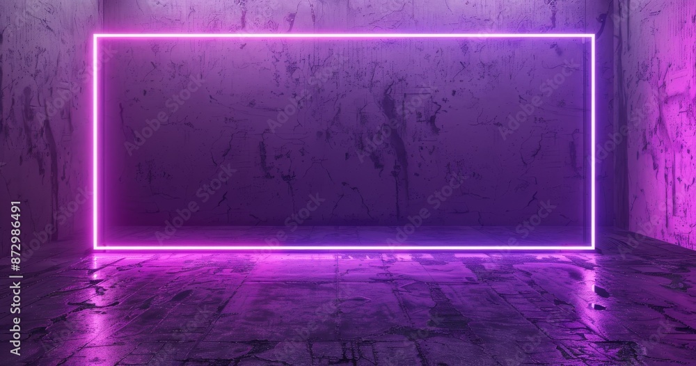 Poster the 3d rendering of a sci-fi futuristic light and concrete room with a glowing ceiling and floor on 