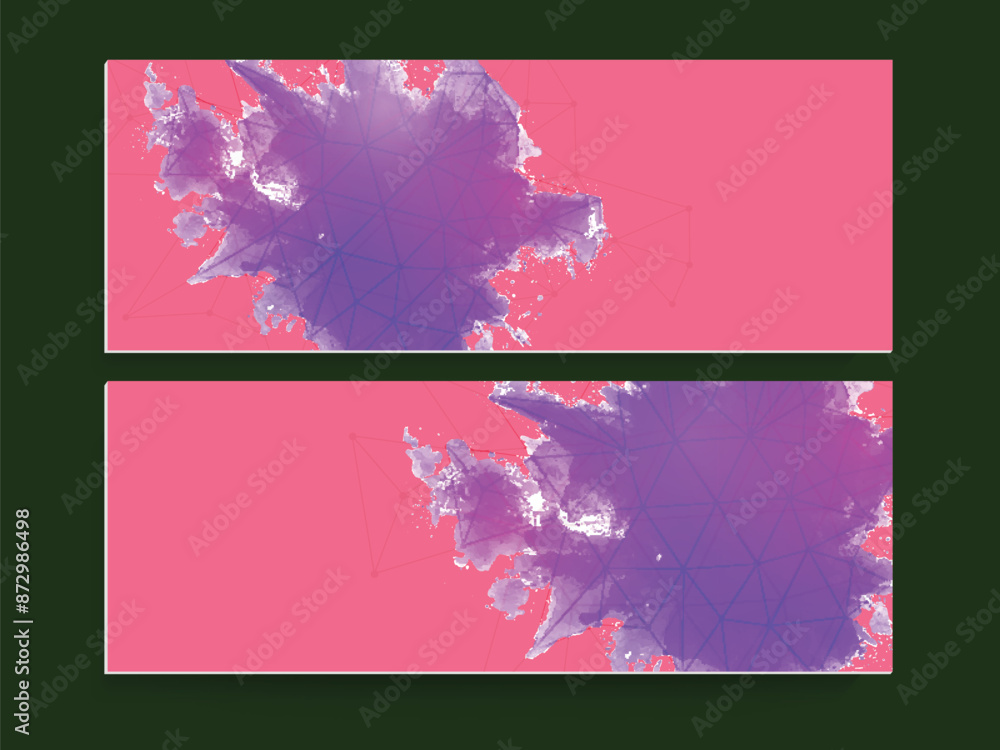 Poster social media banner or header design set with copy space in abstract watercolor and polygonal lines.
