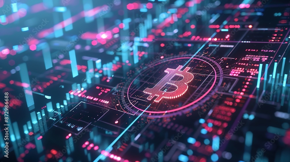 Aufkleber futuristic cryptocurrency interface displaying market trends and data visualization