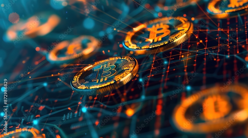 Poster virtual money tokens with a cyber background and dynamic lines