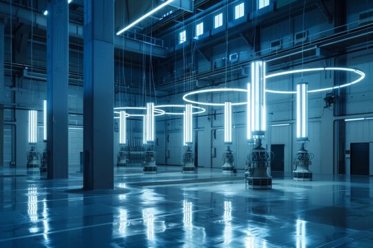 HVDC station inside. The equipment in the closed substation looks futuristic.