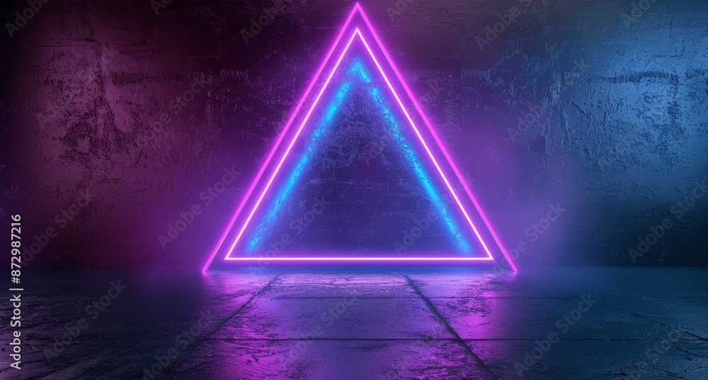Poster an abstract futuristic sci-fi design with blue and purple neon lights on black background with empty