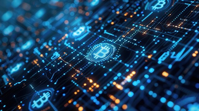 Digital Currency and Blockchain Technology Concept in Blue and Black Color Scheme