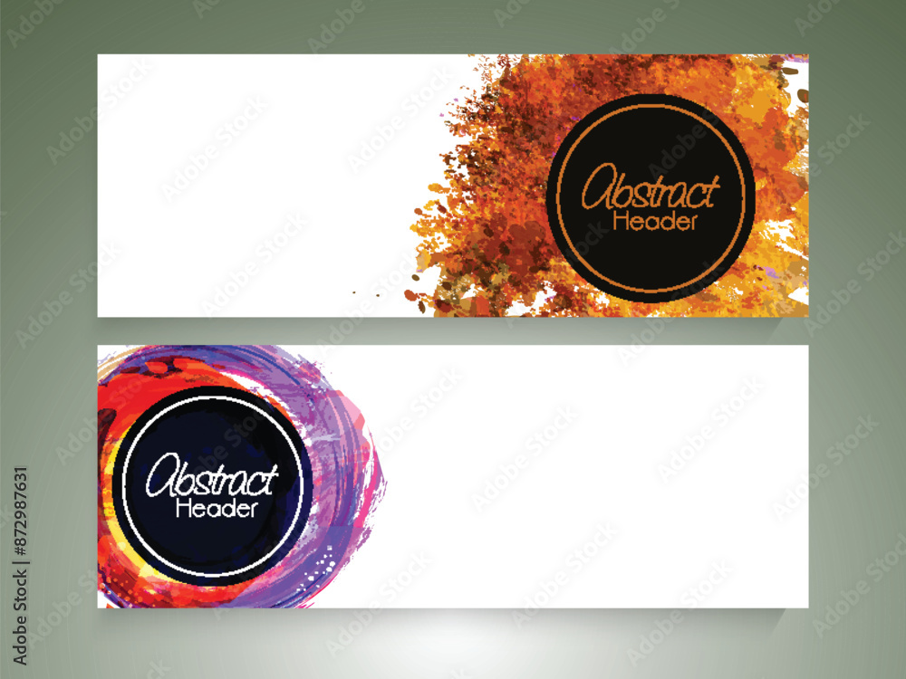 Aufkleber abstract style social media banner or header design with copy space in two options.