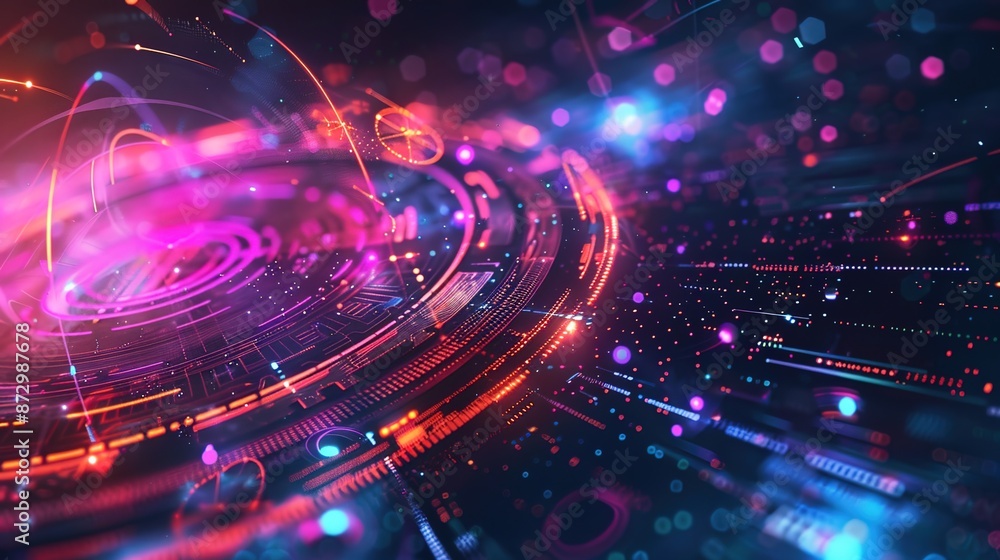 Poster futuristic crypto hologram display with technological elements