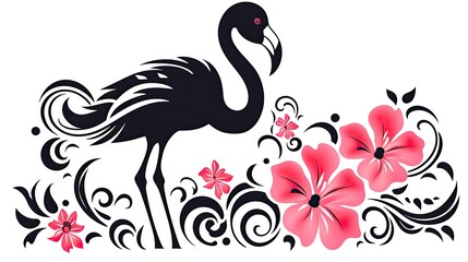 Naklejka premium Flamingo and Floral
