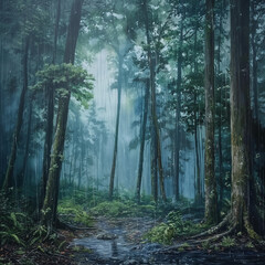 Obraz premium forest in the rain