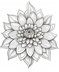 Fototapeta premium Intricate black and white flower illustration with detailed petals and leaves