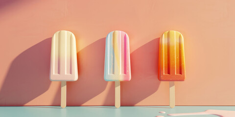 Fototapeta premium A sleek 3D photo of an ice cream popsicle featuring artistic shapes, presented in multiple side views with a minimal aesthetic.