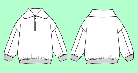Zip through funnel neck sweatshirt flat sketch vector.  © MdAbir