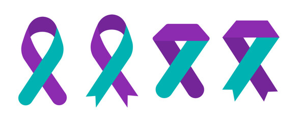 Suicide Prevention Awareness Ribbon Collection. Teal and Purple Loop Set.