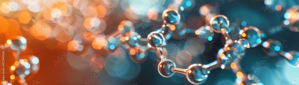 Wall mural close-up of a molecular structure with colorful bokeh background, illustrating scientific and chemic