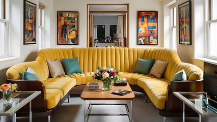 Yellow sofa in fresh interior living room