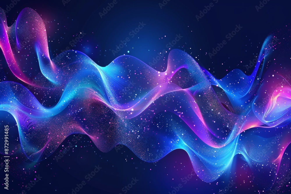 Poster a surreal abstract background with pink blue glowing neon moving wave lines and bokeh lights. data t