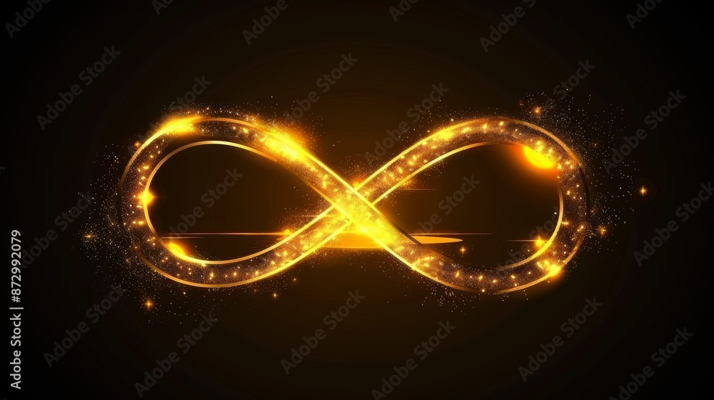 Poster a sparkling 3d infinity symbol. beautiful glowing signs..sparkling rings. swirl icon on black backgr