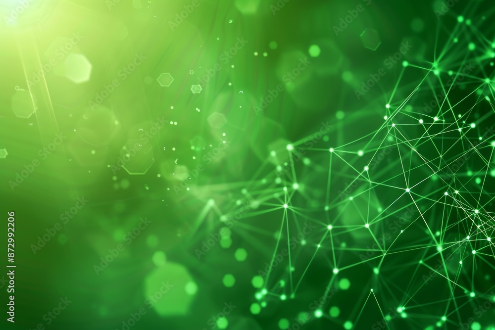 Poster abstract green background with a grid of particles connected. sci-fi digital technology with line co
