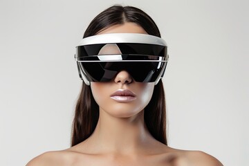 The face of a beautiful cyber woman is isolated on a white background