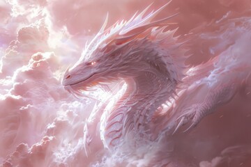 Fototapeta premium Mystical Celestial Dragon in Dreamy Pink Sky
