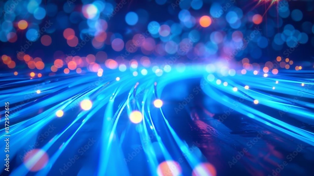 Poster an abstract background with moving lines for a 3d fiber optic network illustration. please see my po