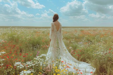 Fototapeta premium Bride in Floral Meadow
