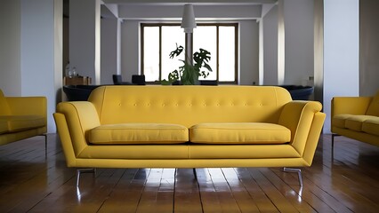 Fototapeta premium Modern Modern interior with a yellow sofa in the living room