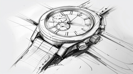 Pencil sketch of a luxury wristwatch. Hand drawn with details, highlighting craftsmanship and design