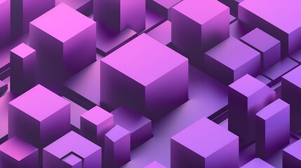 Abstract 3D Illustration of Purple Isometric Cubes and Rectangles