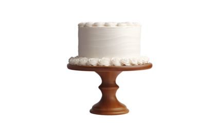 White cake on wooden stand cutout