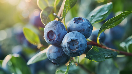 Closeup of freshly picked blueberries in summer