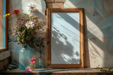 Rustic Vignette with Mirror and Flowers