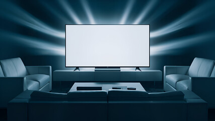 Fototapeta premium White mock up screen TV mockup on modern living room