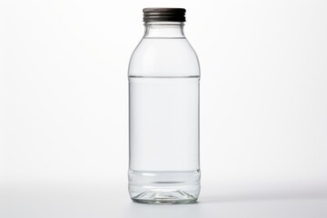 Glass Bottle of Clear Liquid on White Background
