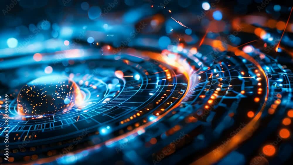 Poster abstract futuristic digital background with circular elements and glowing lights