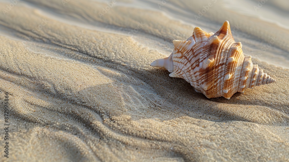 Poster tranquil close-up of textured seashell resting on smooth beach sand