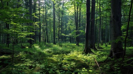 Fototapeta premium Lush Forest Canopy: A Vibrant Display of Biodiversity and Ecological Harmony