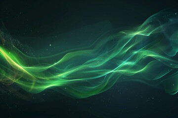 Abstract Green Wavy Lines on Dark Background
