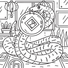 Year of the Snake Biting Coin Coloring Page 