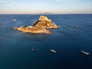 Aerial view of Kastri islet during sunset, Kos island, Greece. 