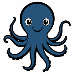 draw a simple happy octopus on silhouette vector