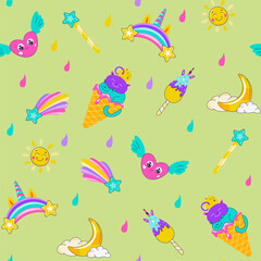 Cute Unicorns and Ice Cream Pattern