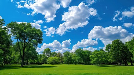 Beautiful lush green field with trees in the background