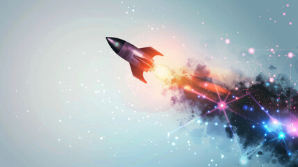 Fototapeta premium Rocket launching with colorful trail in space, futuristic concept