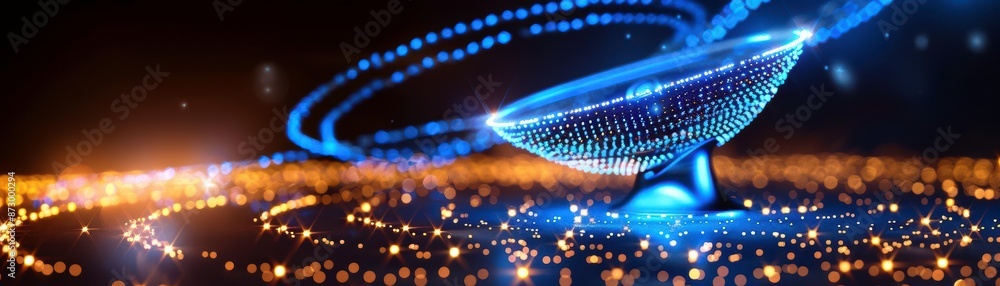 Poster futuristic digital abstract representation of data transfer and connectivity with glowing dots and d