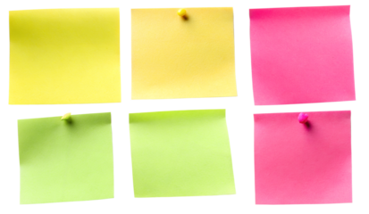 Set of clear and sticky post-it notes, notes on white background. Business discussion, teamwork, brainstorming concept. Set of colorful sticky paper notes isolated on a white background