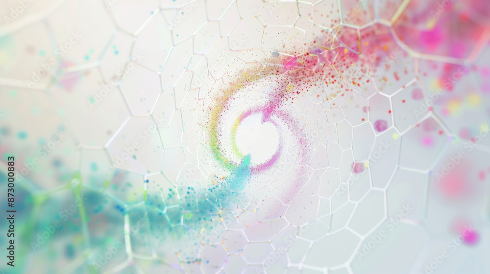Aufkleber abstract neural network with colorful particles, digital art concept