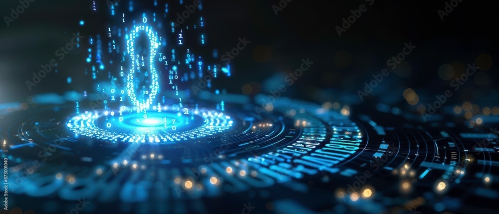Poster futuristic digital rendering of a glowing hourglass in a high-tech circuit environment, symbolizing 