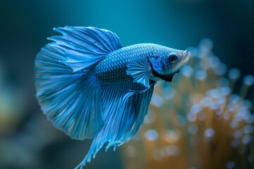 Fototapeta premium Close-up of Blue Betta Fish in Aquarium