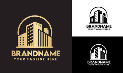 Modern Luxurious Building Real Estate Logo Design in Gold and Black