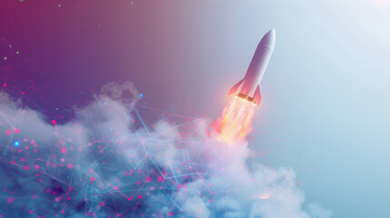 Rocket launch with colorful smoke, technology and innovation concept